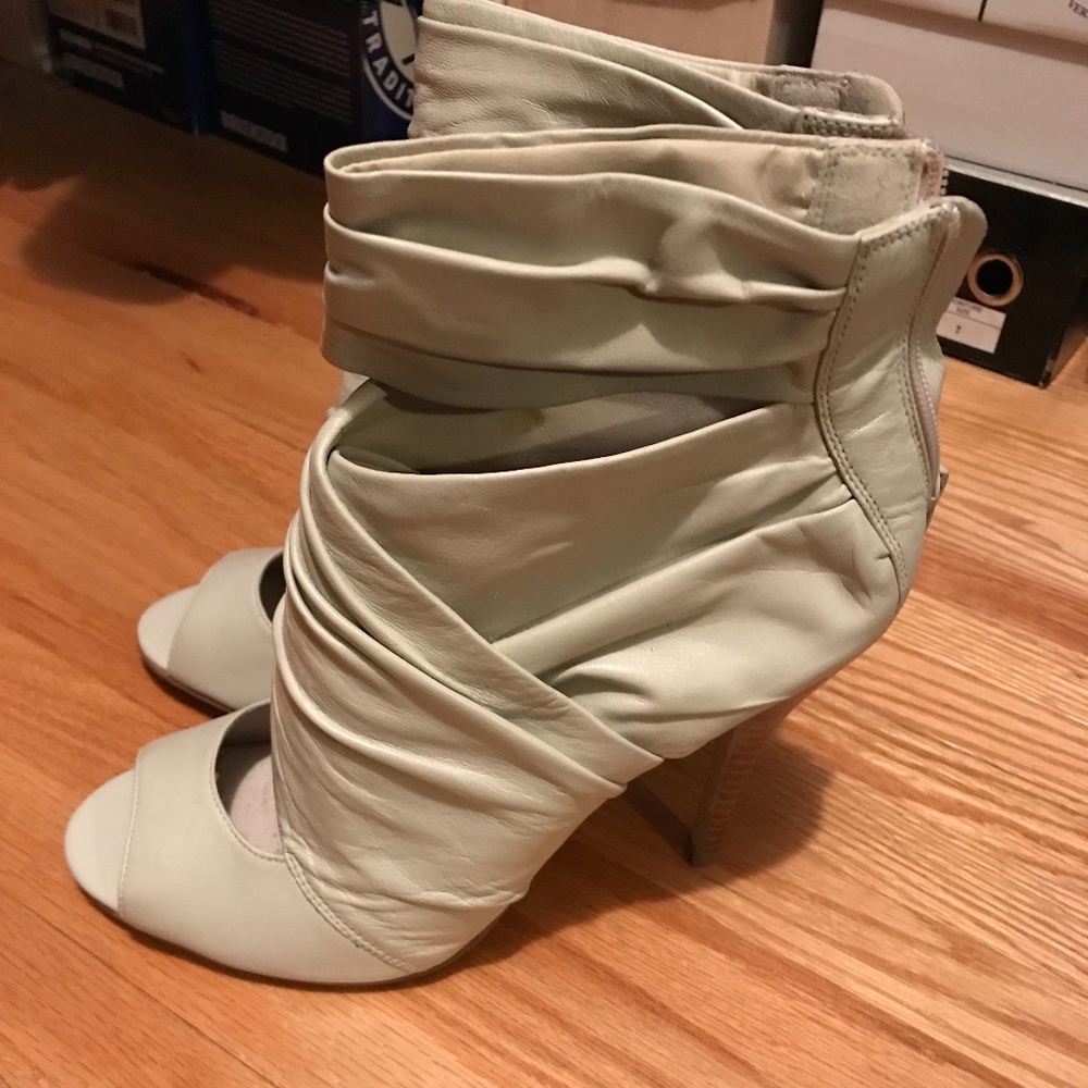 Aldo Leather Ankle Wrap Open-Toe Booties - size 40